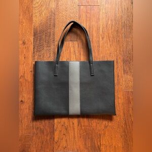 Vince Camuto Black Leather Shoulder Tote Bag with Gray Stripe